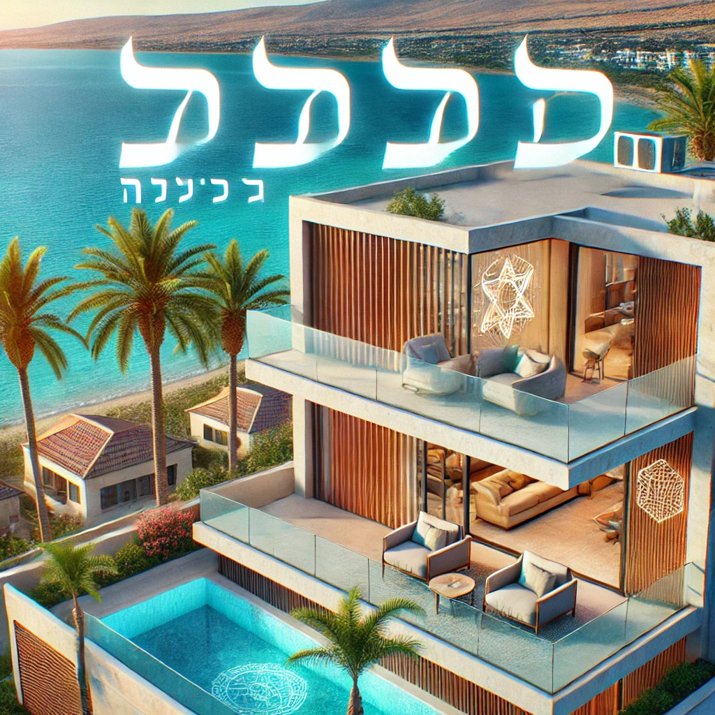 דירה יוקרתית בקפריסין עם עיצוב מודרני, מרפסת רחבה המשקיפה לים הכחול, מוקפת בעצי דקל באווירה ים תיכונית שטופת שמש. הטקסט בעברית דירה להשקעה בקפריסין משולב בעיצוב.